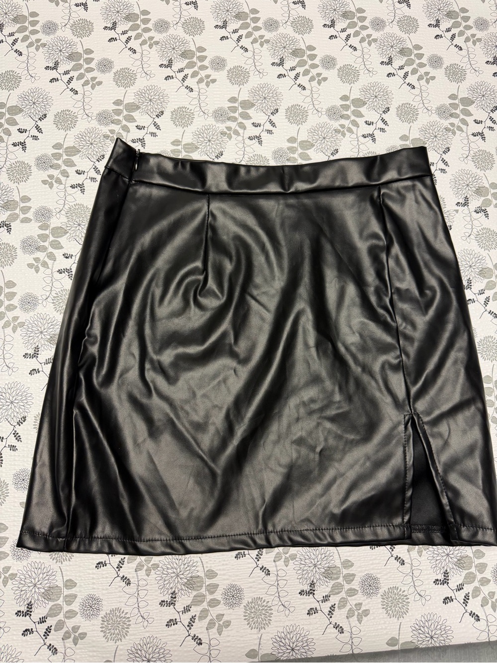 Women's Black Faux Leather Mini Skirt with Side Slit